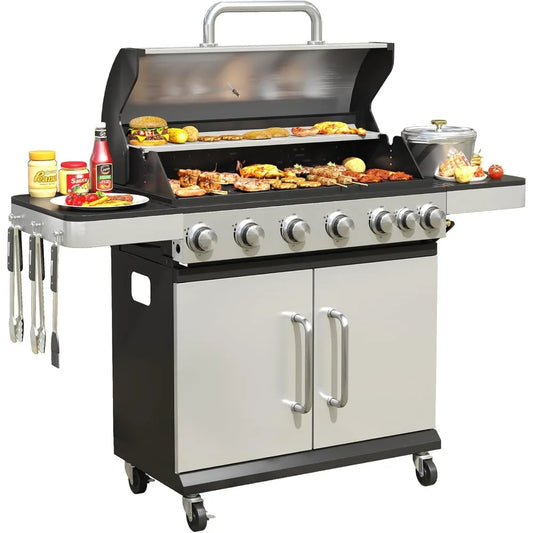 6-Burner Propane Gas BBQ Grill with Side Burner and Grates