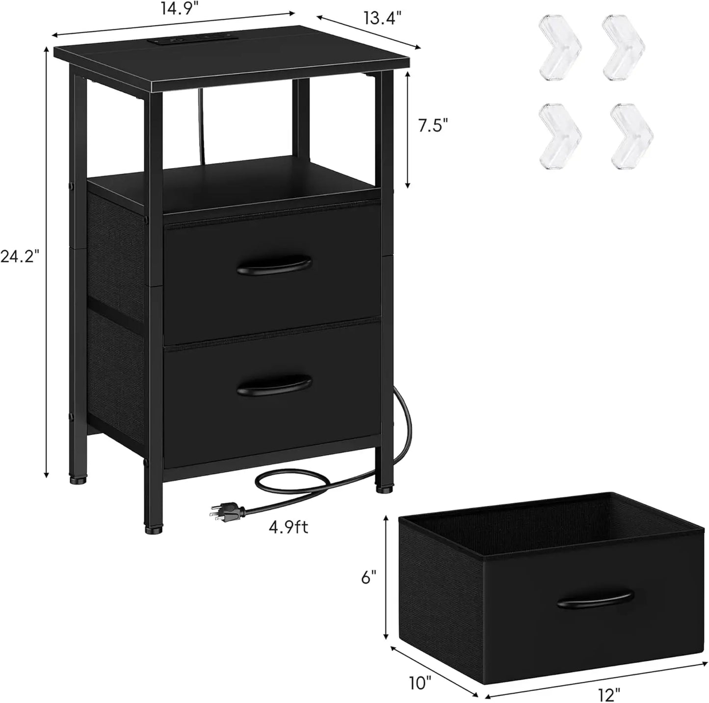 Two Piece Nightstand Set With LED Lighting And Charging Dock