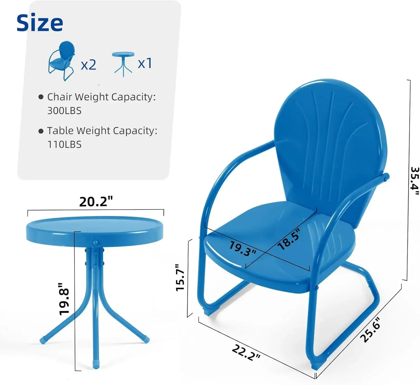 Retro Metal Patio Bistro Set With CSpring Chairs And Table