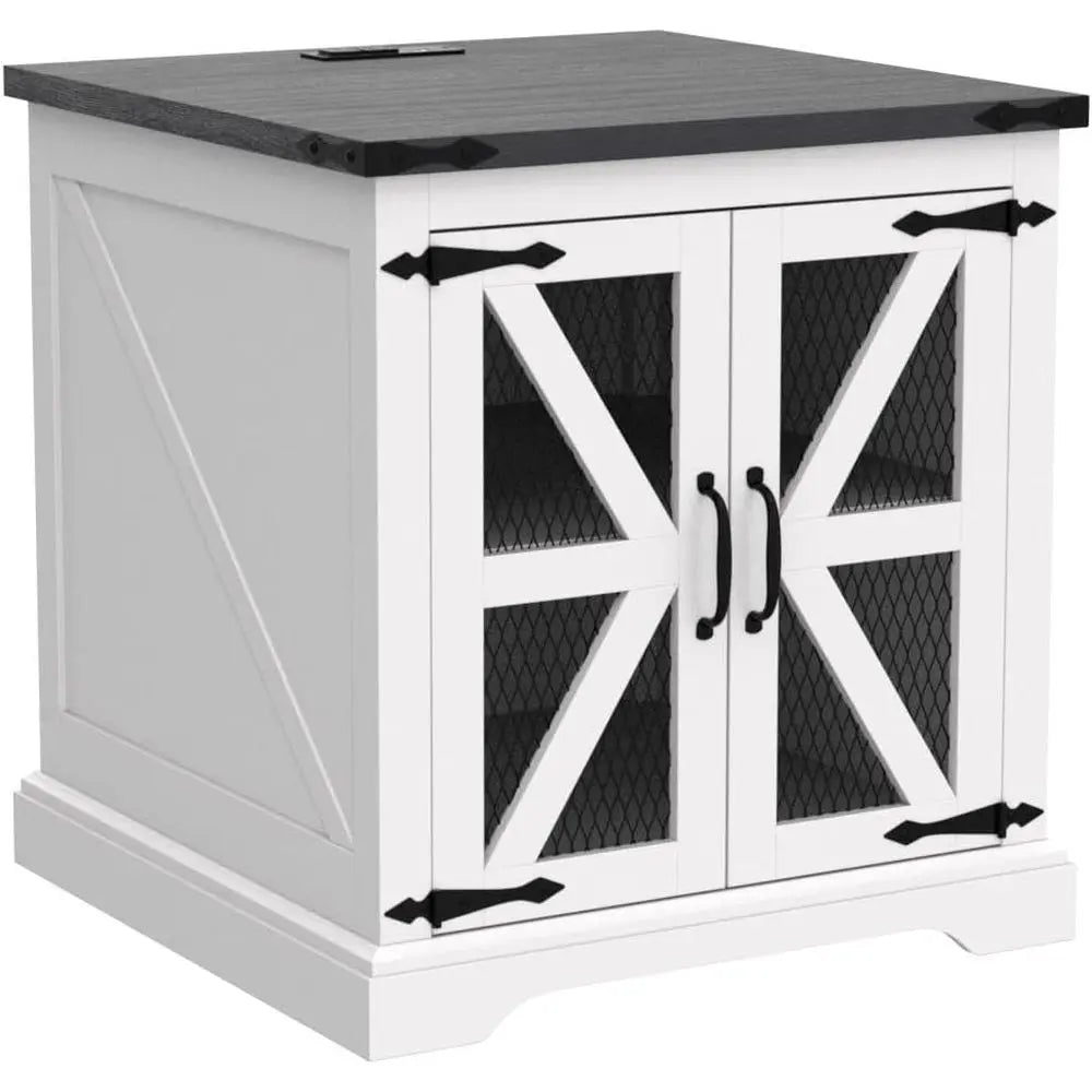 Rustic Nightstand With 24 Hour Charging Station And Adjustable Shelf
