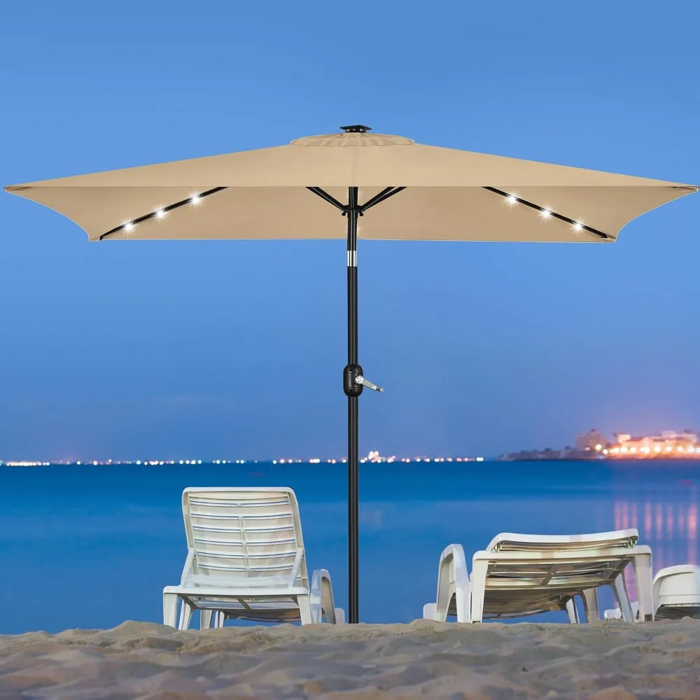 Solar Powered LED Patio Umbrella With Push Button Tilt Crank
