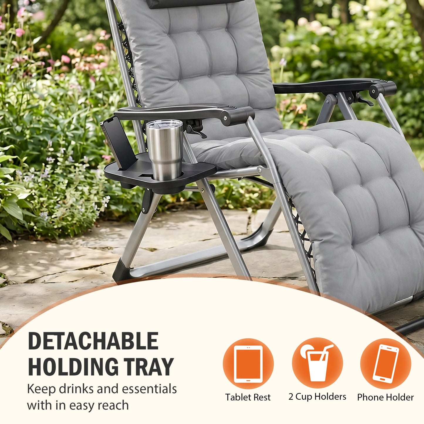 Zero Gravity Reclining Camping Lounge Chair With Cup Holder Trays