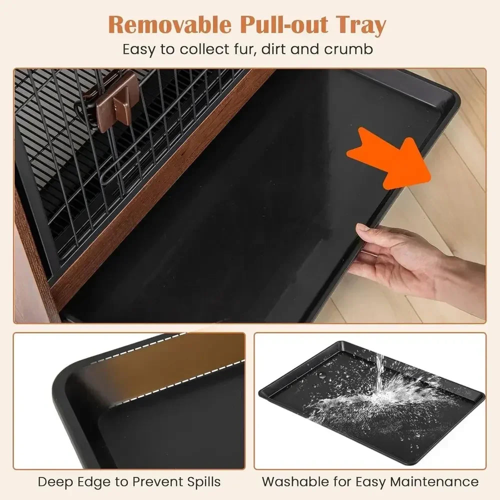 Small Wooden Dog Crate End Table with Removable Tray