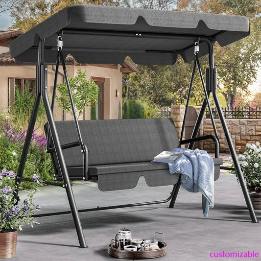 Patio Swing Three Seat Porch Bench With Adjustable Canopy