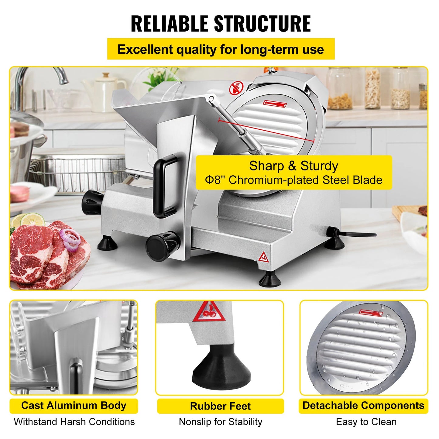 Electric Deli Slicer With Adjustable Thickness For Meats And Cheeses