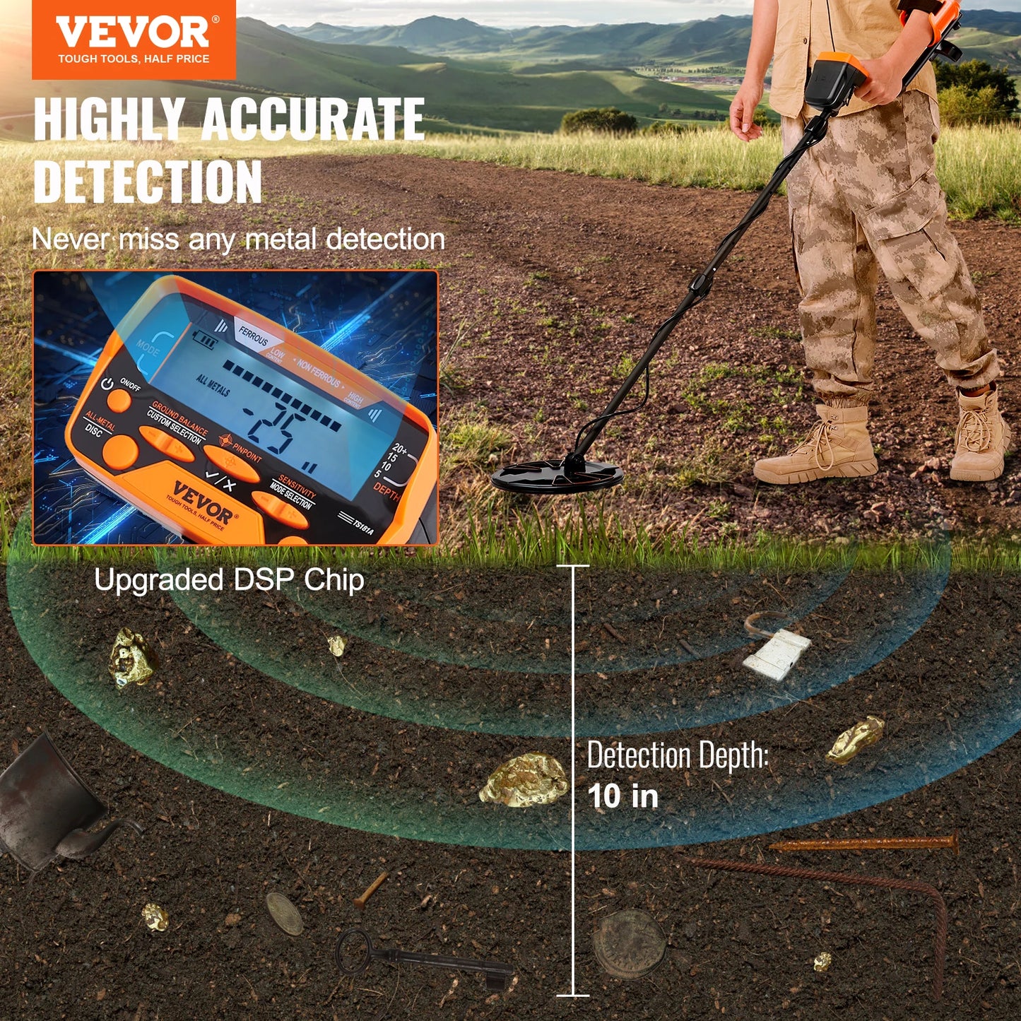 VEVOR Metal Detector with LCD Display 7 Modes for All