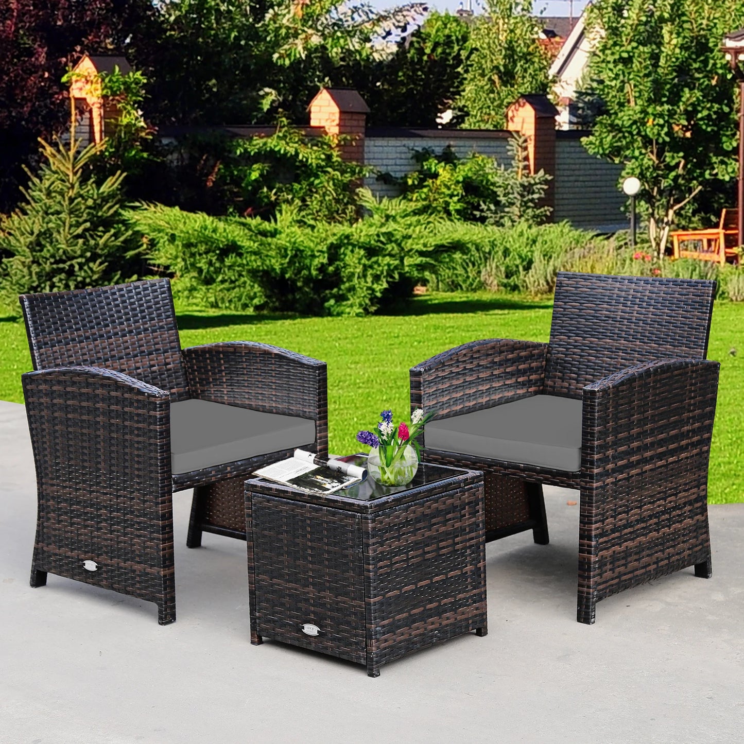 Three Piece Patio Rattan Wicker Outdoor Furniture Set