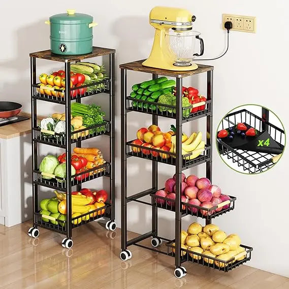 Four Tier Fruit And Vegetable Storage Basket On Wheels