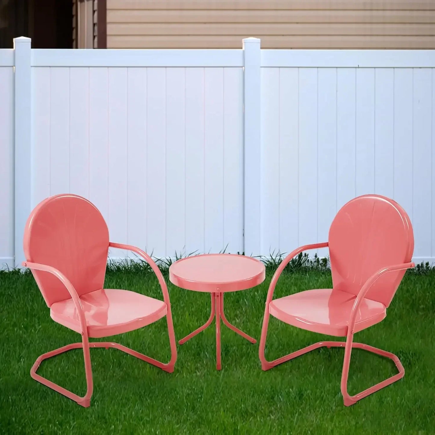 Outdoor Retro Metal Lawn Chair Set With Round Side Table