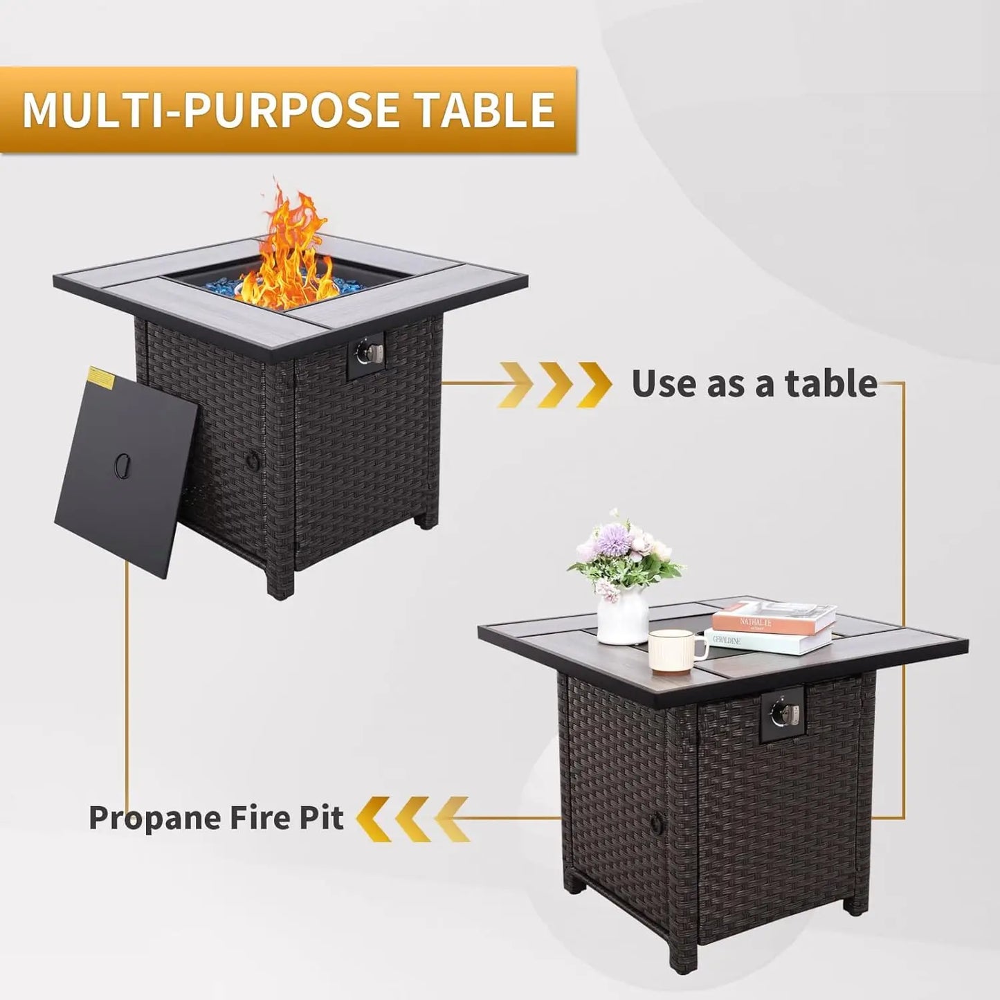 Modern Outdoor Propane Fire Pit Table With Wicker Exterior
