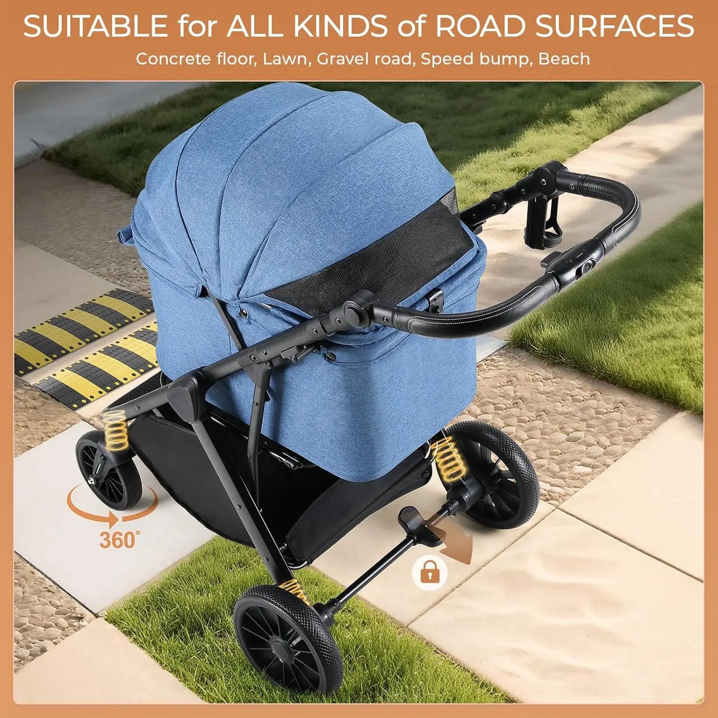 JHK 3 Wheels Foldable Pet Stroller for Small Dogs and Cats Stroller with Mesh Windows Storage Basket Cup Holder for Outdoor Use