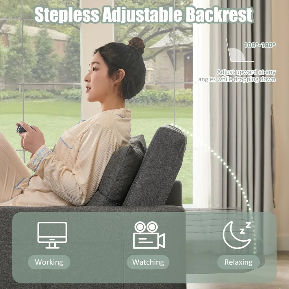 Convertible Sleeper Sofa With Adjustable Back And Pocket