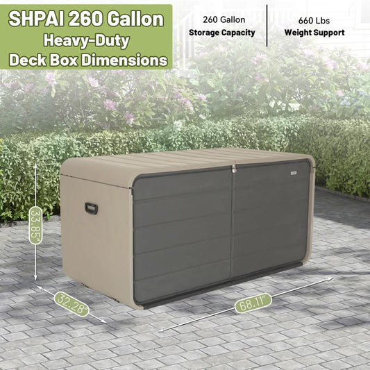 260-Gallon Terrace Storage Box with Lockable Lid, Hydraulic Lift &amp; Wheels