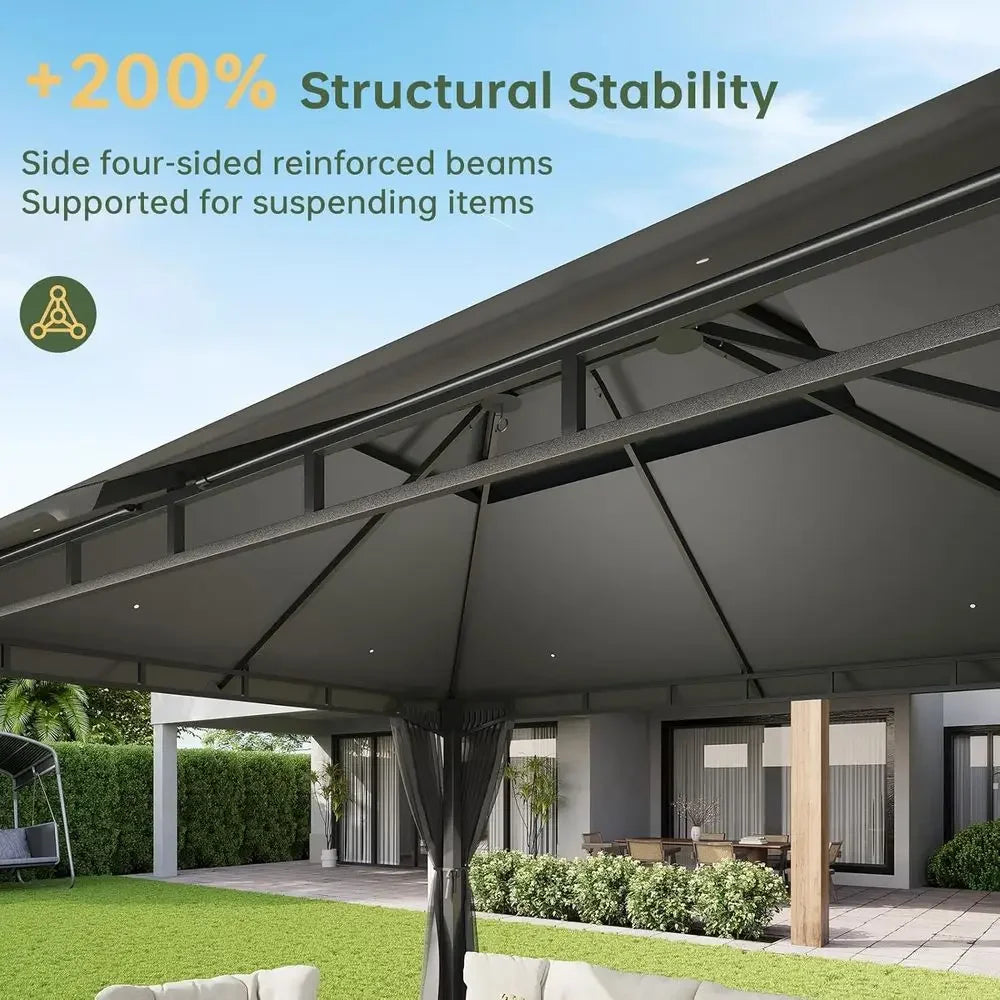 12x10 Outdoor Heavy Duty Gazebo With Double Roof And Mosquito Netting