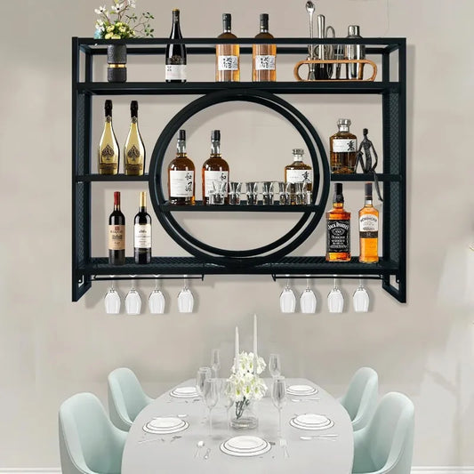 Wall Mounted Vintage Wine Rack with Glass Storage Solution