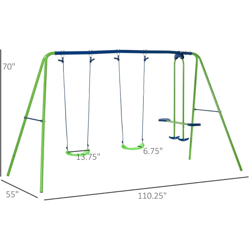 Outsunny Metal Swing Set With Glider And Two Seats