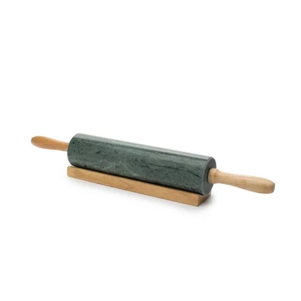 Eco-Friendly Green Marble Rolling Pin with Wooden Handles