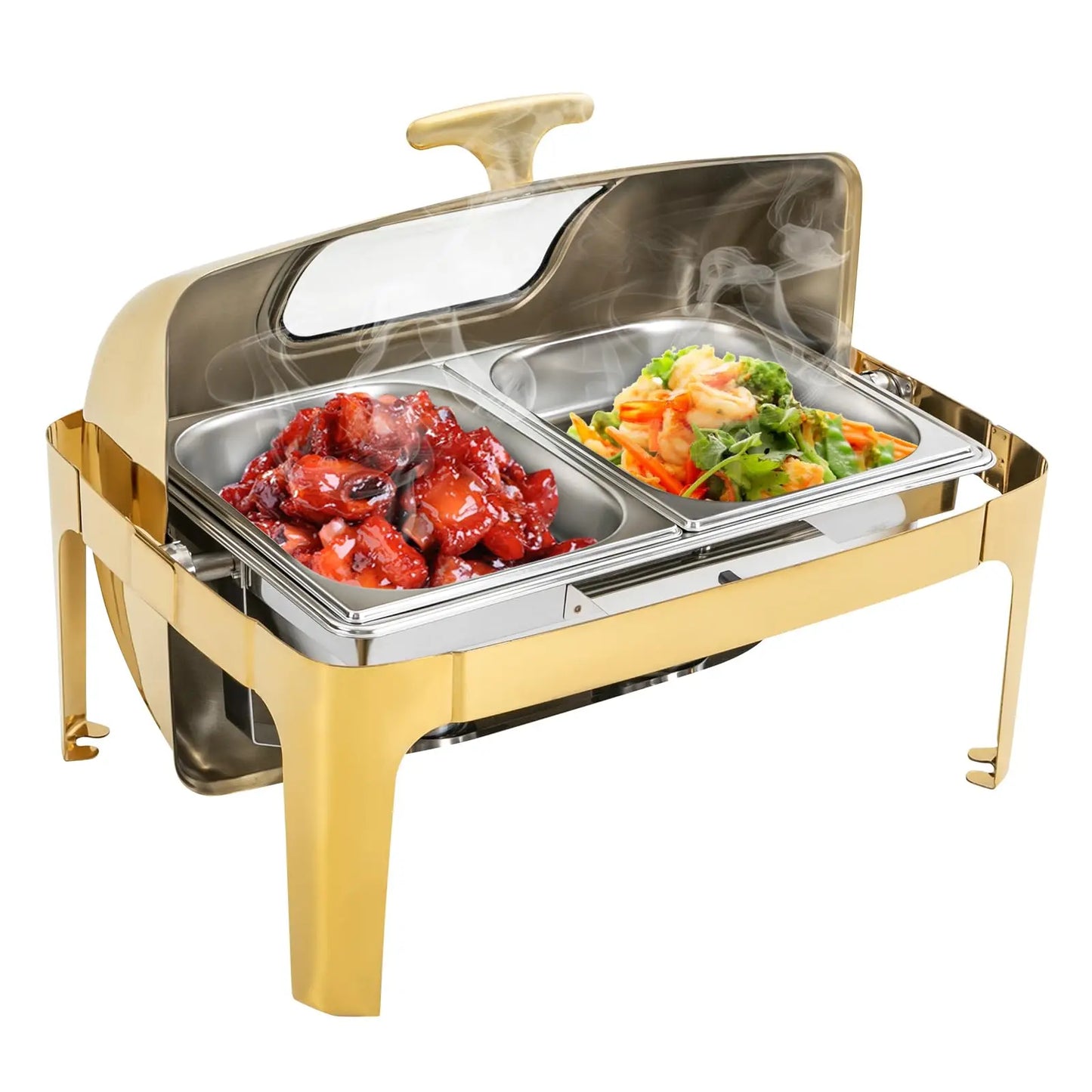 Roll Top Chafing Dish Buffet Set,9.5 Qt Rectangular Chafing Dish,9L Stainless Steel Buffet Warmer for Hotels, Buffets,Restaurant