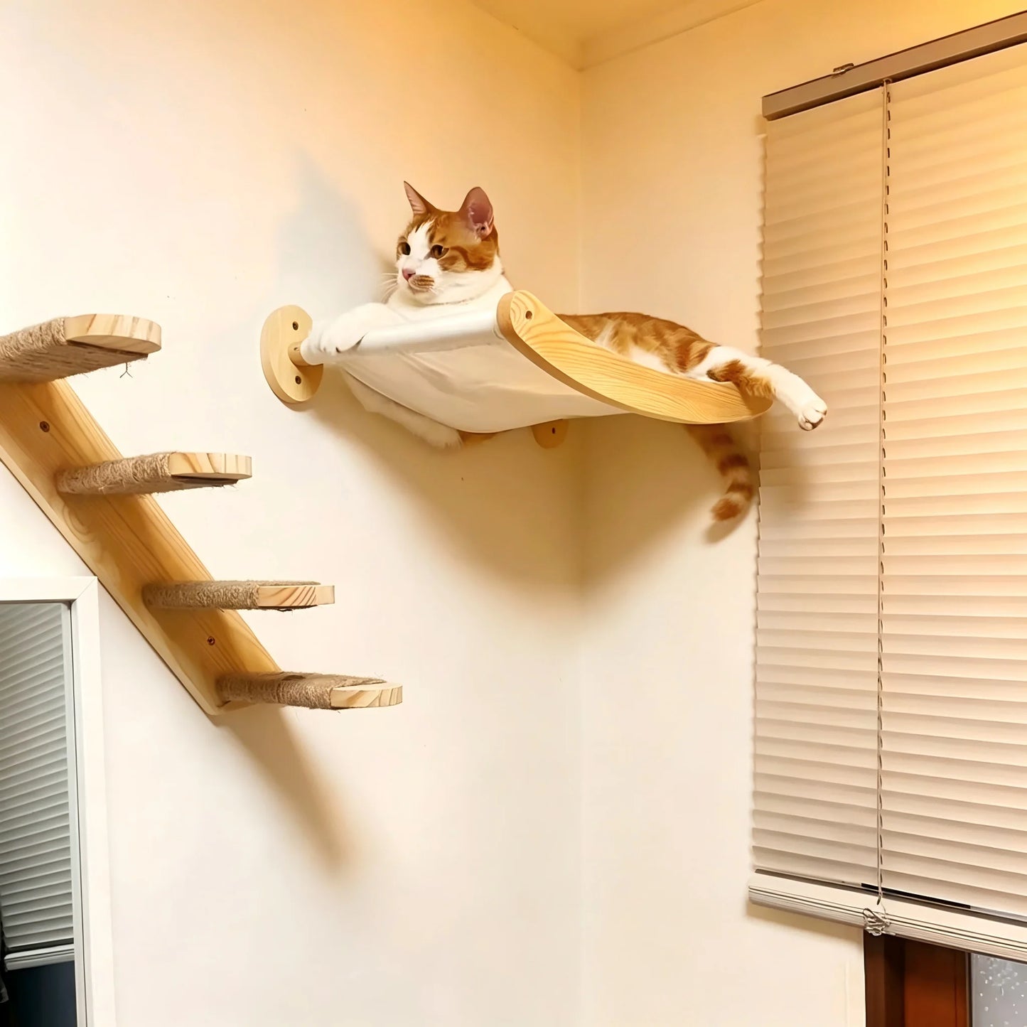 Wall-Mounted Cat Hammock &amp; Climbing Shelf with Sisal Scratcher
