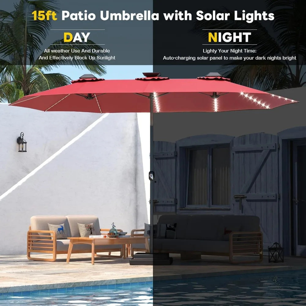 Solar Powered Patio Umbrella With LED Lights And Crank