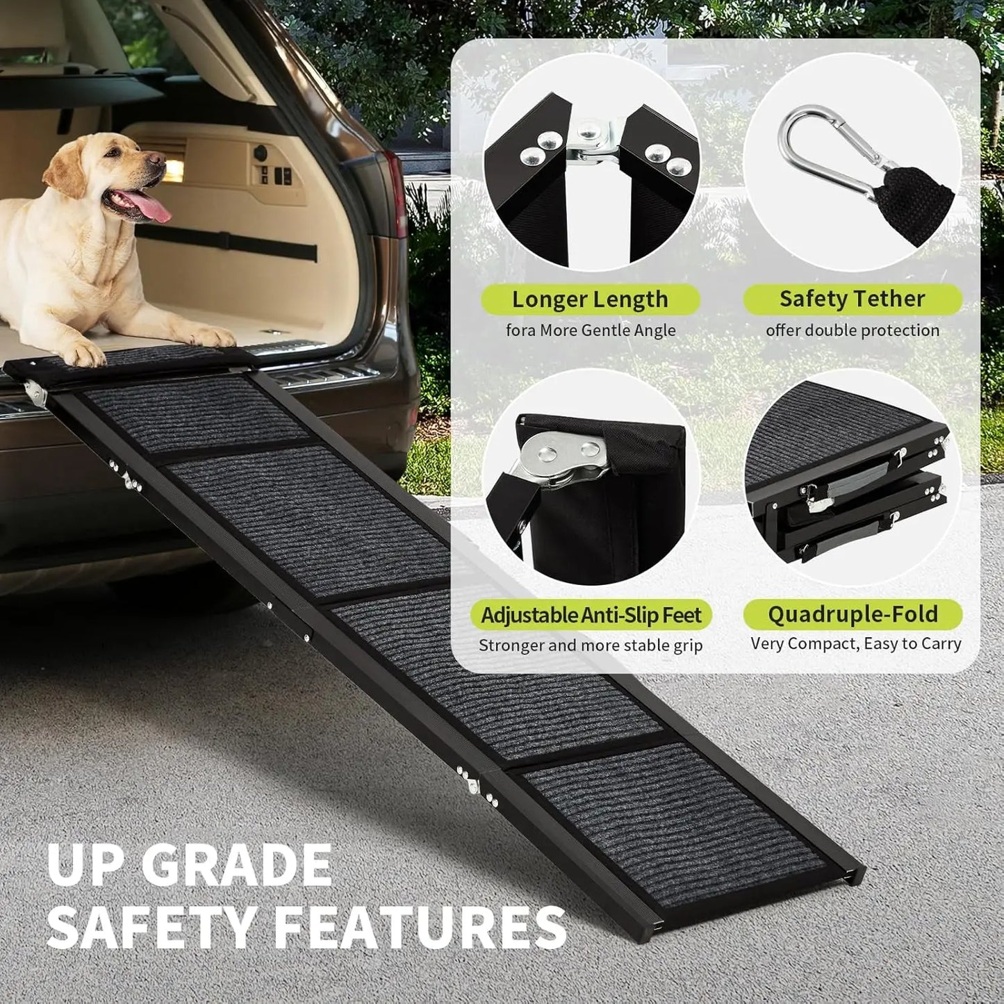 Folding Aluminum Dog Car Ramp with Non-Slip Surface – 250 lb Capacity