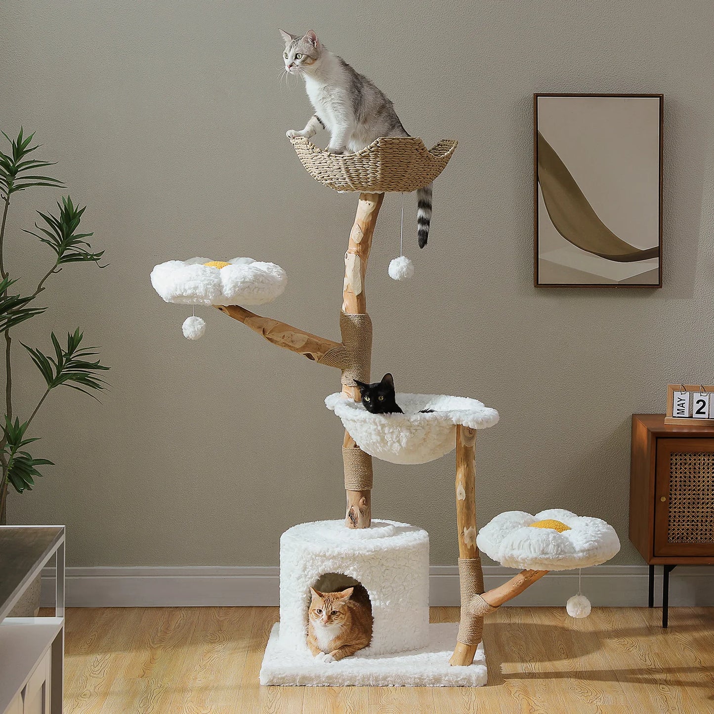 Cat Tree Tower With Sisal Scratching Post And Wicker Bed