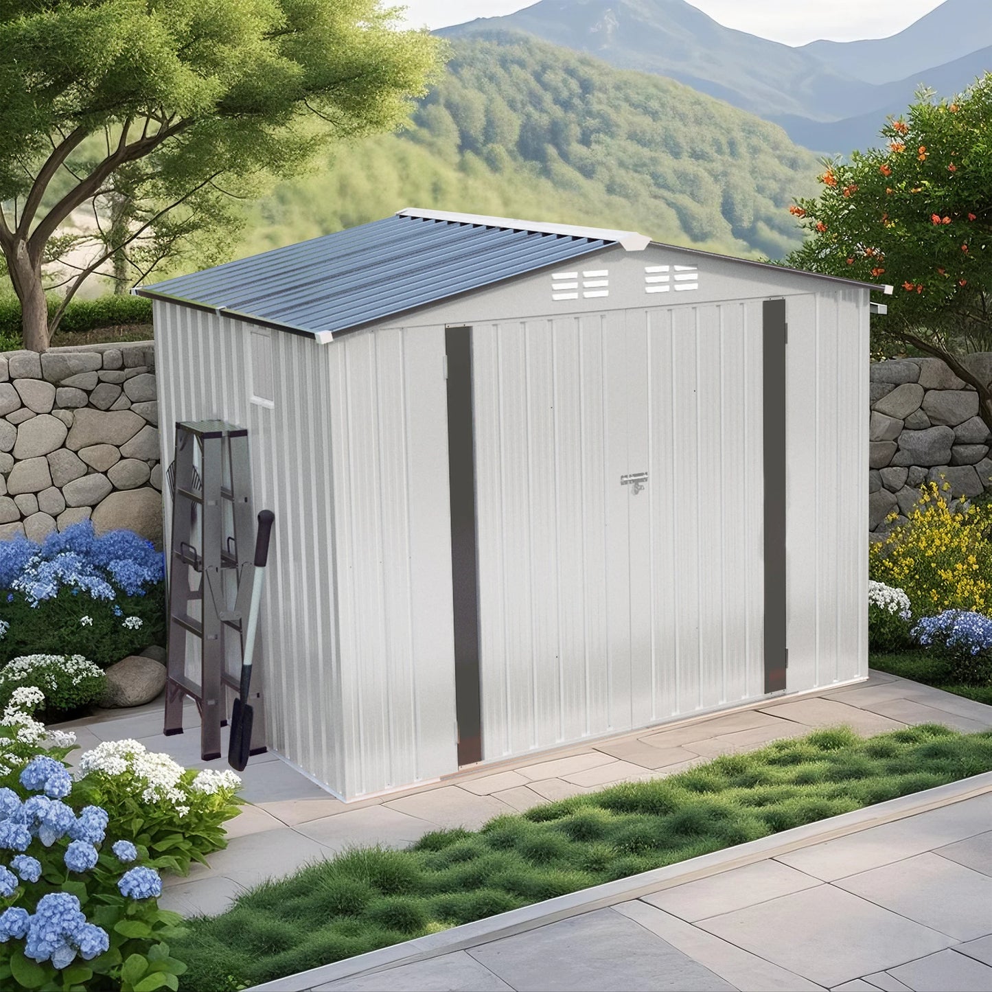 Susua Metal Outdoor Storage Shed With Lockable Door And Window