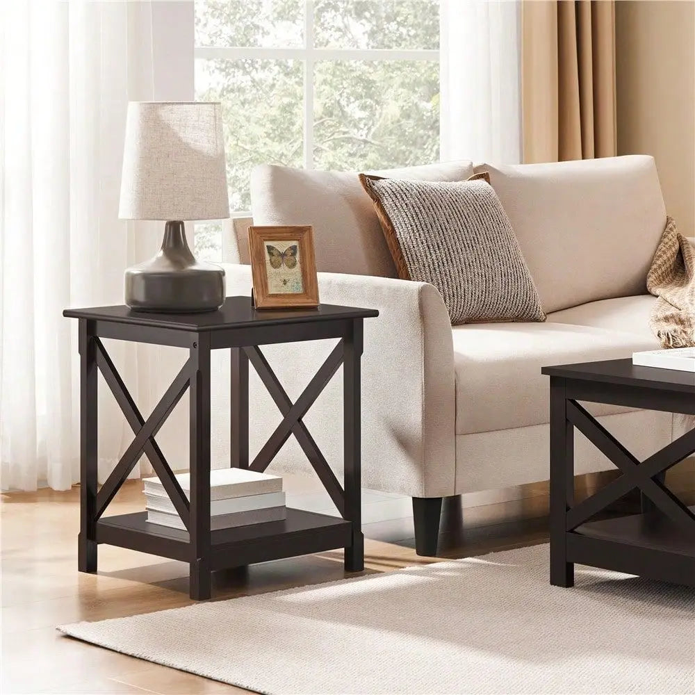 Modern Glass And Metal End Table With Storage Shelf