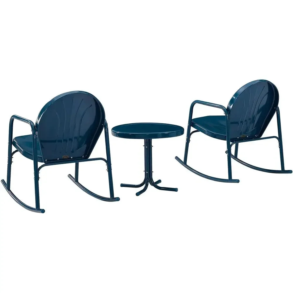 Retro Metal Outdoor Rocking Chair and Side Table Set