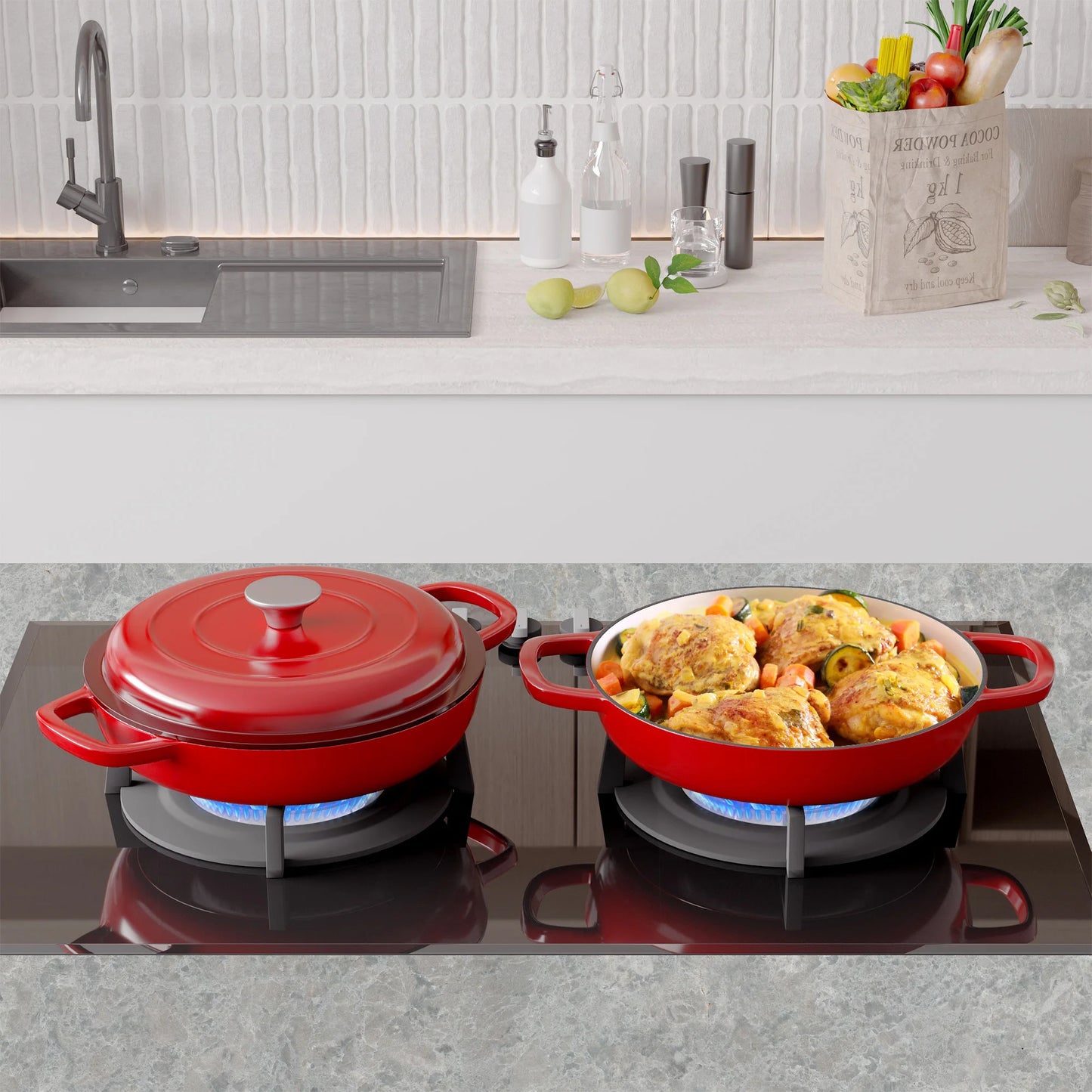 Enamel Cast Iron Dutch Oven with Double Handles for Cooking