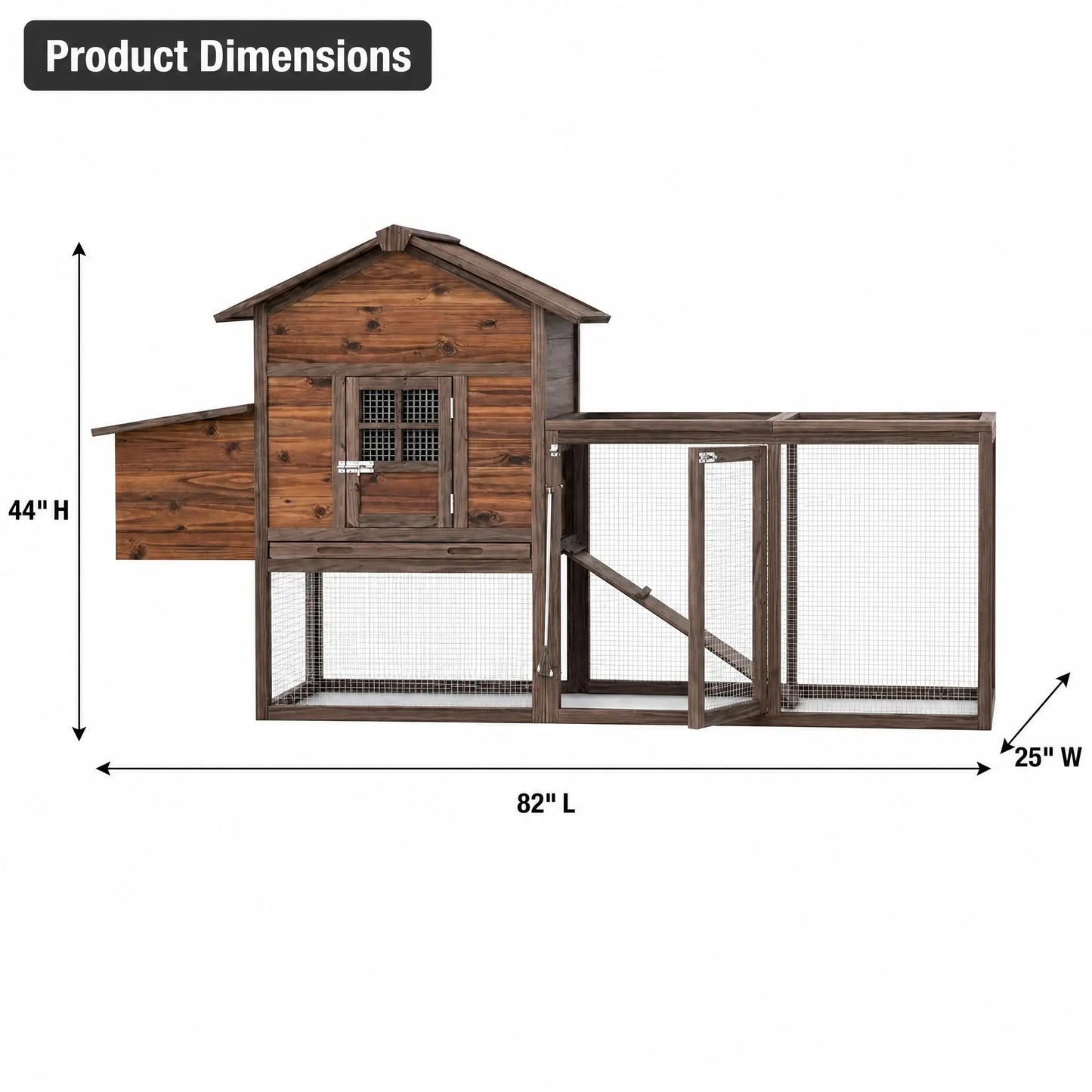 82-Inch Wooden Chicken Coop With Nesting Box and Run