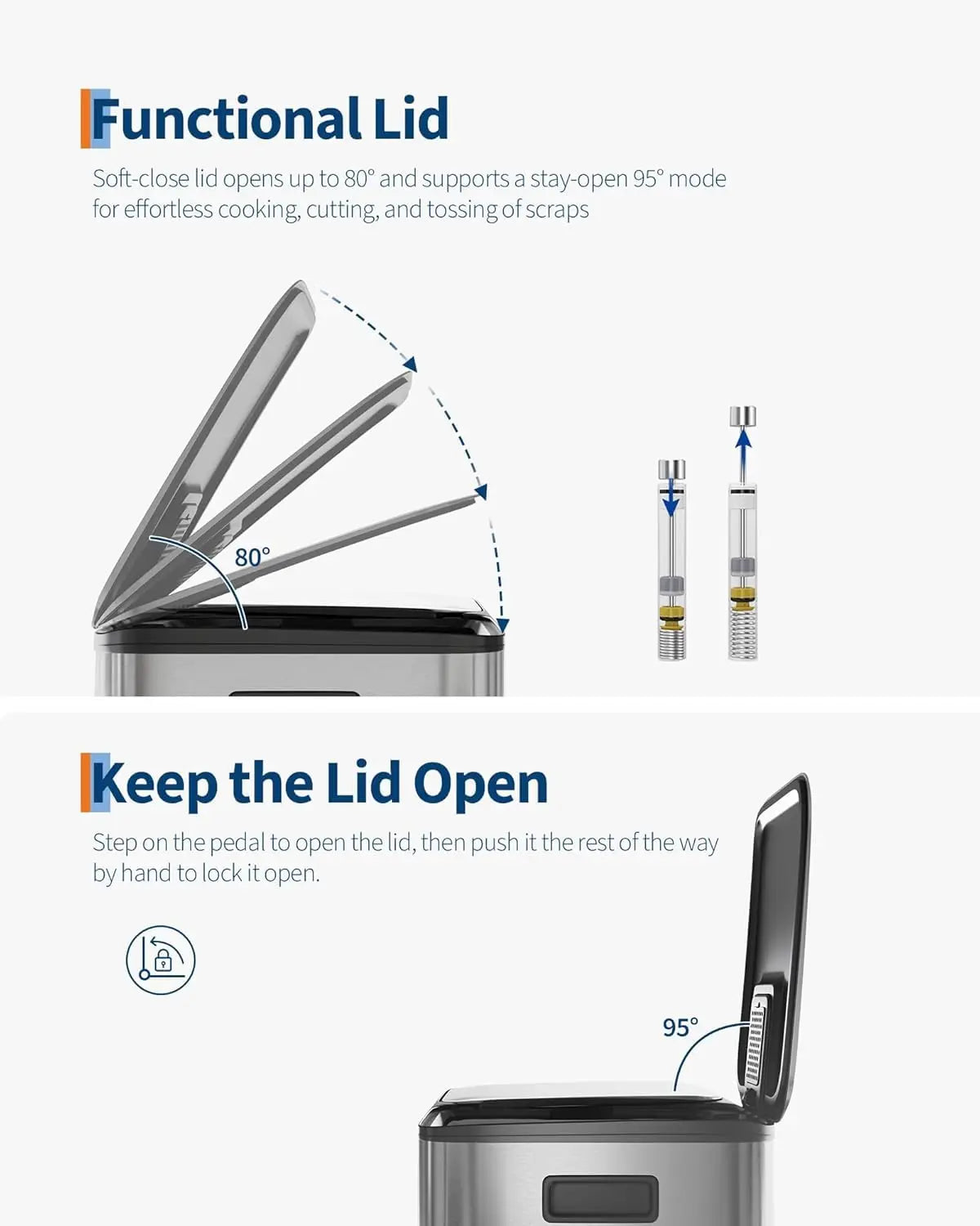 Garvee Dual Stainless Steel Trash Can With Soft-Close Lid