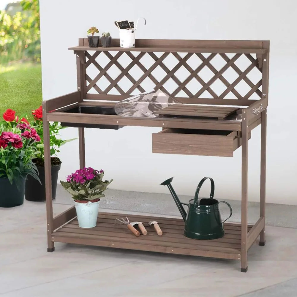 Potting Bench With Sink And PVC Layer For Outdoor Garden