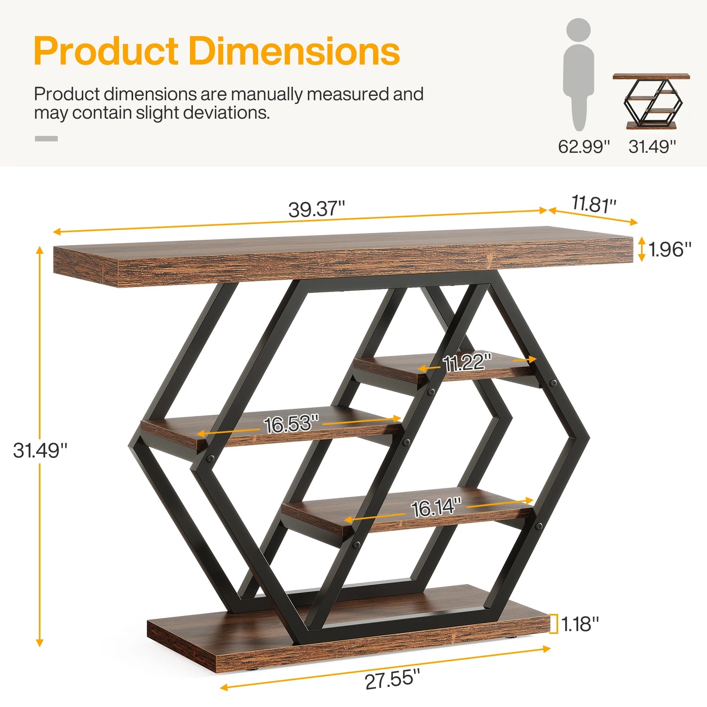 Industrial Console Table For Narrow Entryway Hallway Thick Top