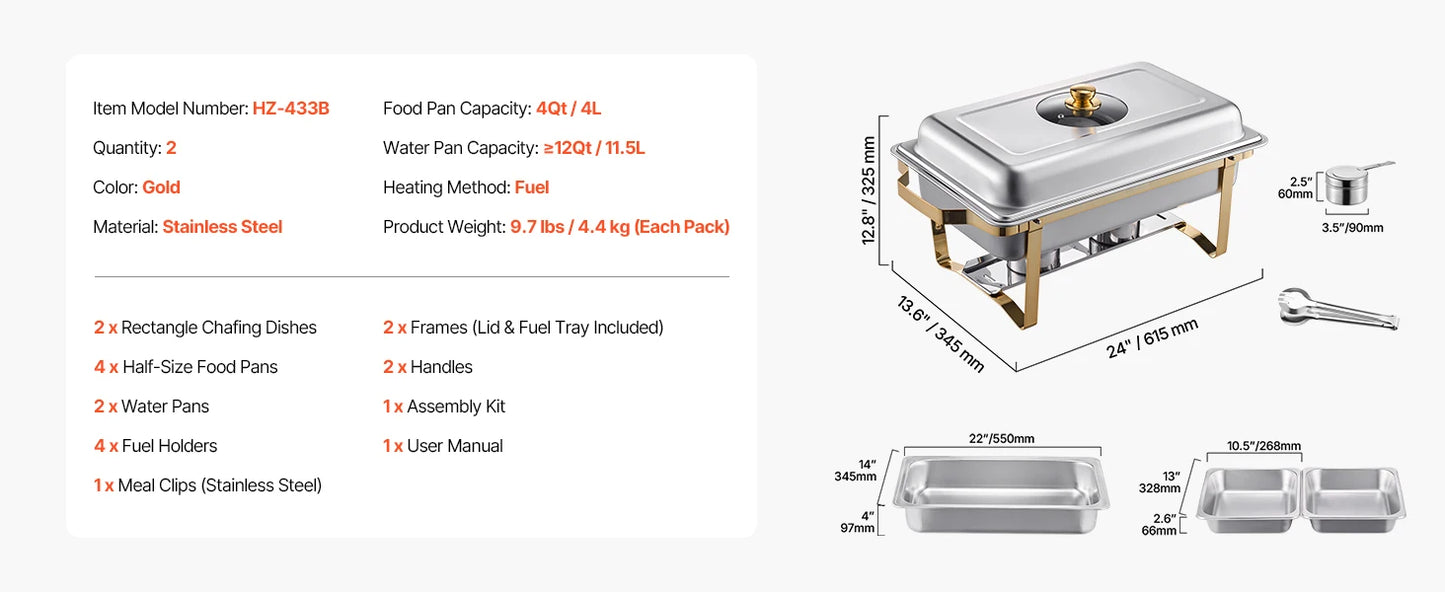 SSucceBuy 8 Qt 2 or 4 Pack Chafing Dish Buffet Set