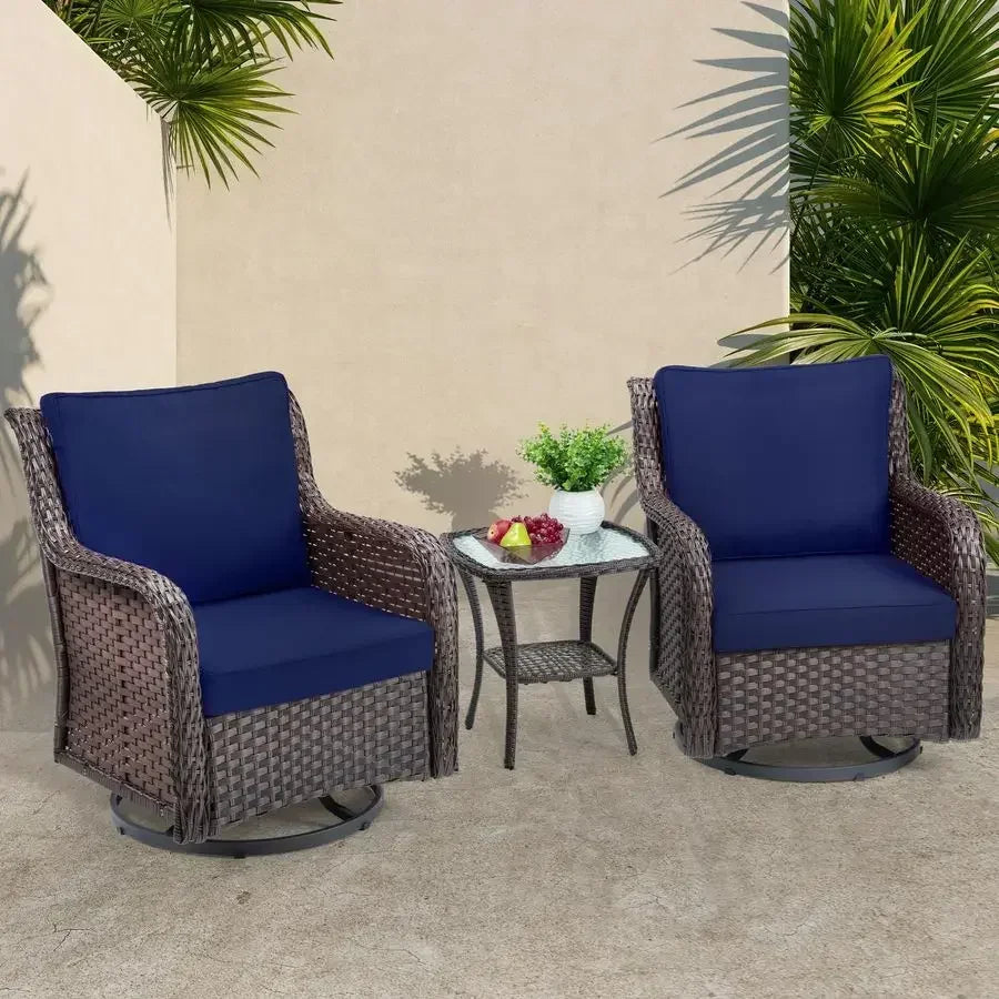 Outdoor Swivel Wicker Glider Patio Chair Set With Side Table