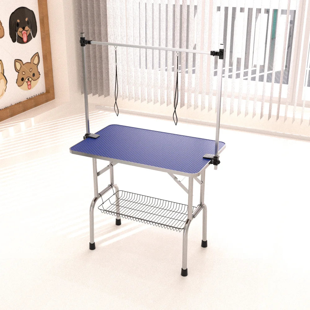 Folding Pet Grooming Table With Adjustable Dual-Loop Arm