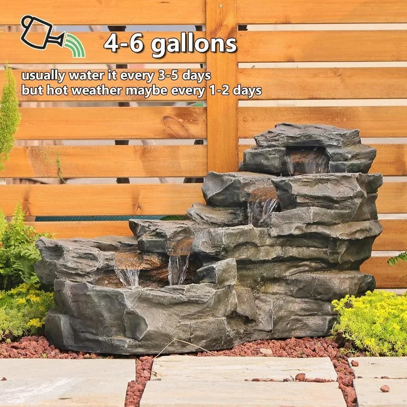 Five Tier Rock Garden Water Fountain With LED Lights