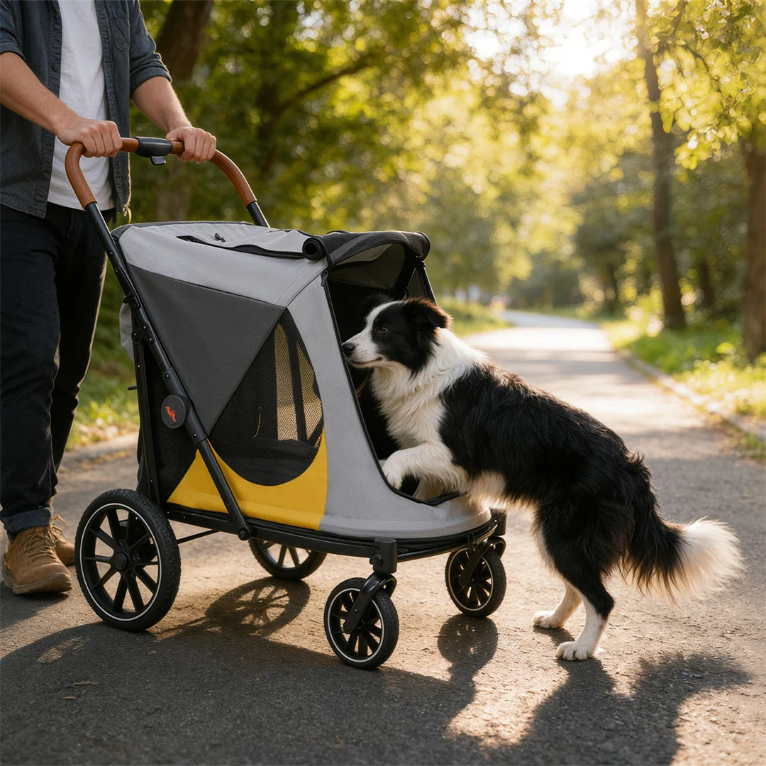 Large Dog Stroller – 90 lb Capacity, One-Click Folding, 4-Wheel Pet Jogger