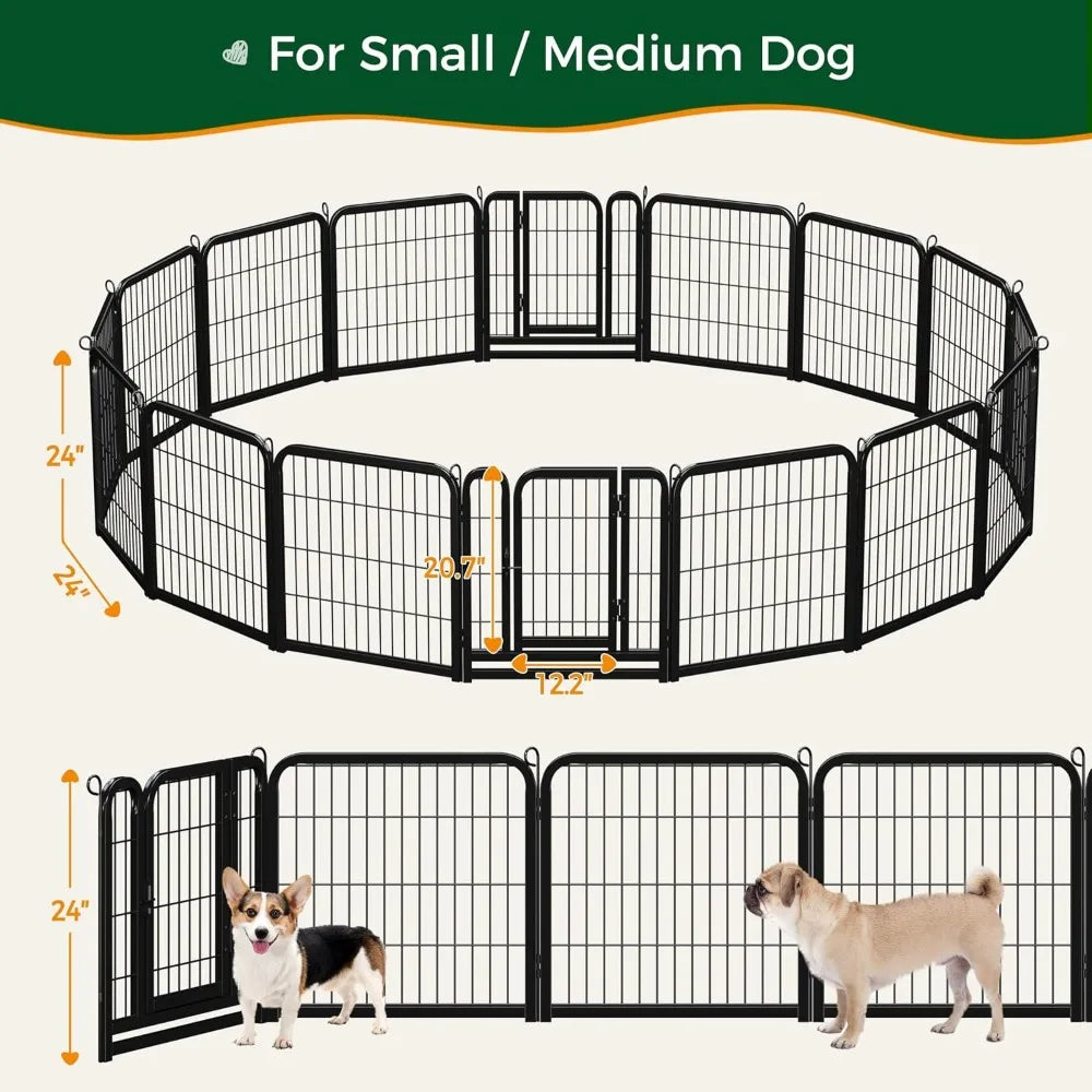16-Panel 24-Inch Metal Pet and Poultry Indoor & Outdoor Playpen with Two Doors