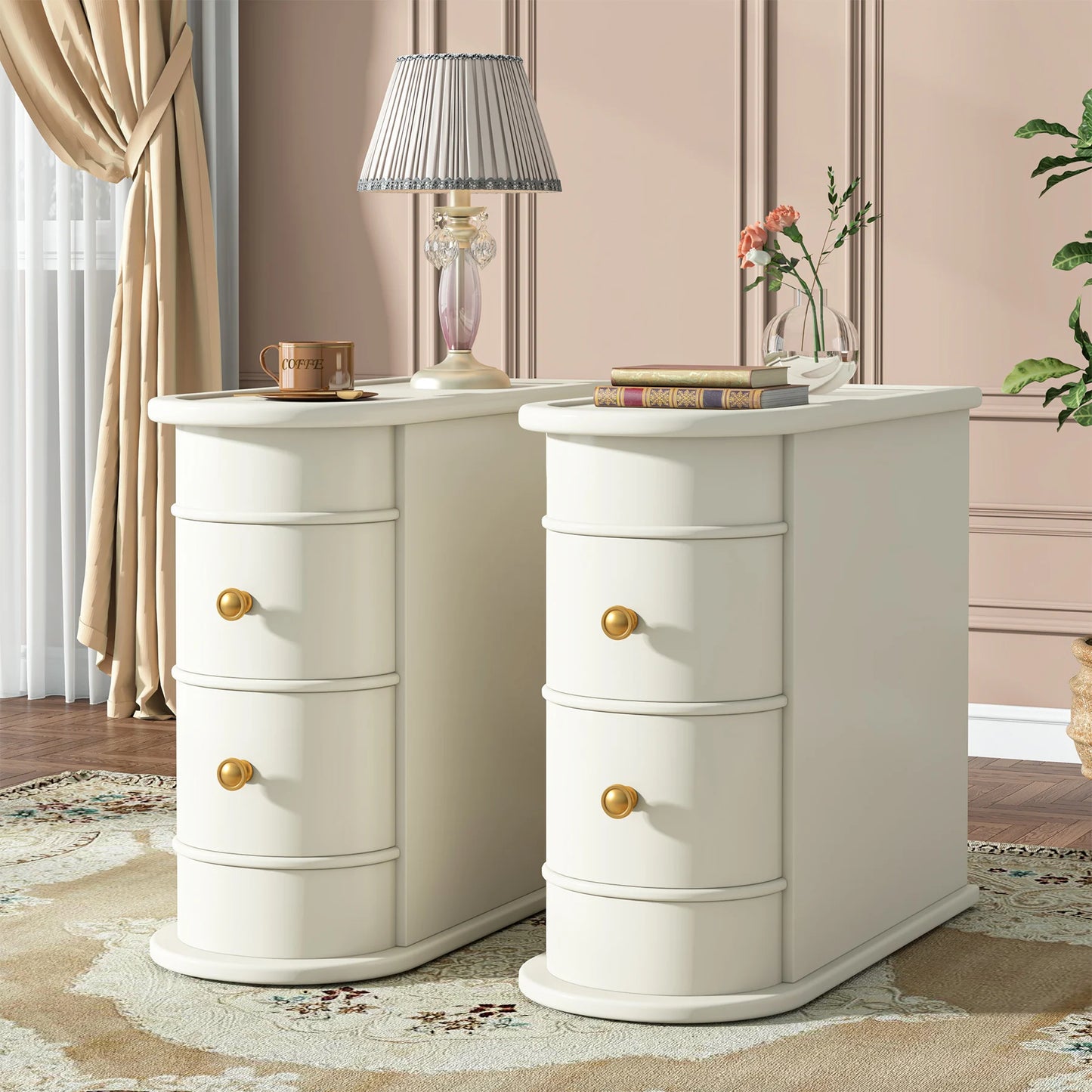 Tribesigns Round Solid Wood End Table With Drawer Nightstand
