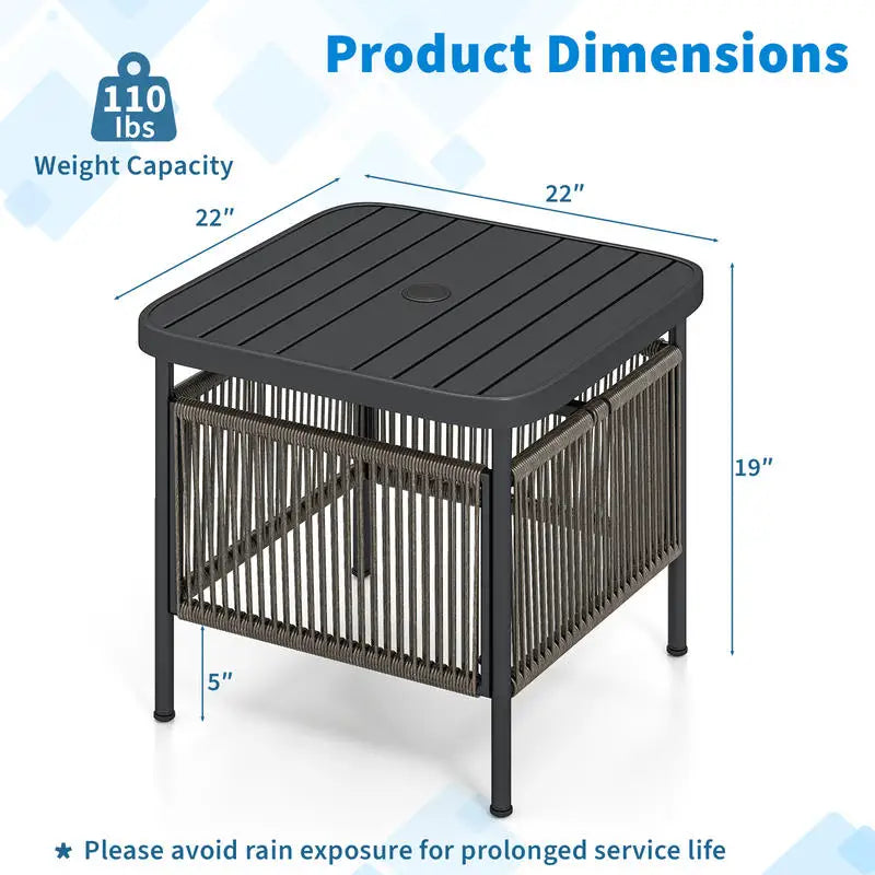 Outdoor Side Table With Umbrella Hole And Storage Shelf