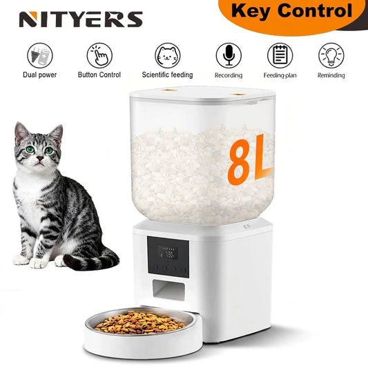 NITYERS 8L Automatic Pet Feeder with Voice Recording & Dual Power