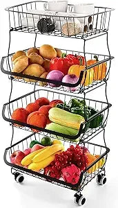 Four Tier Fruit And Vegetable Storage Basket On Wheels