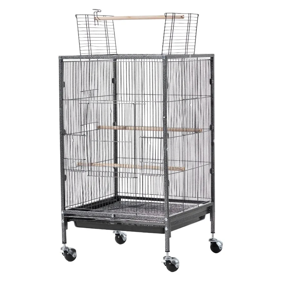 Flat Top Open Wrought Iron Bird Cage With Perches Tray