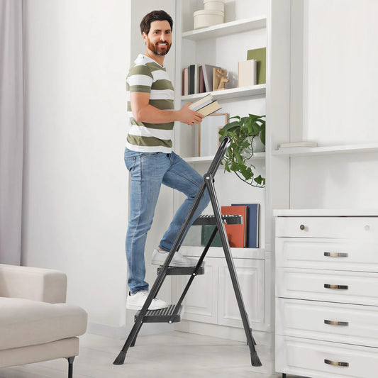 Folding Step Ladder Stool With Anti Slip Pedals Sturdy Steel