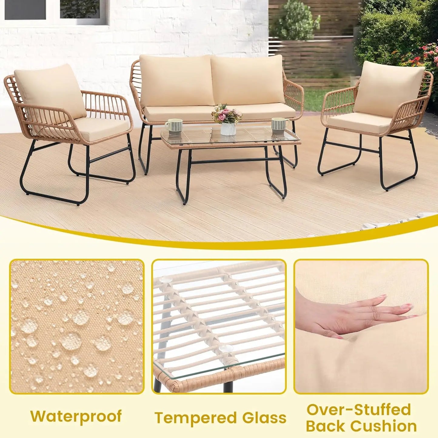 Patio Bistro Outdoor Furniture Set With Wicker Sofa And Table