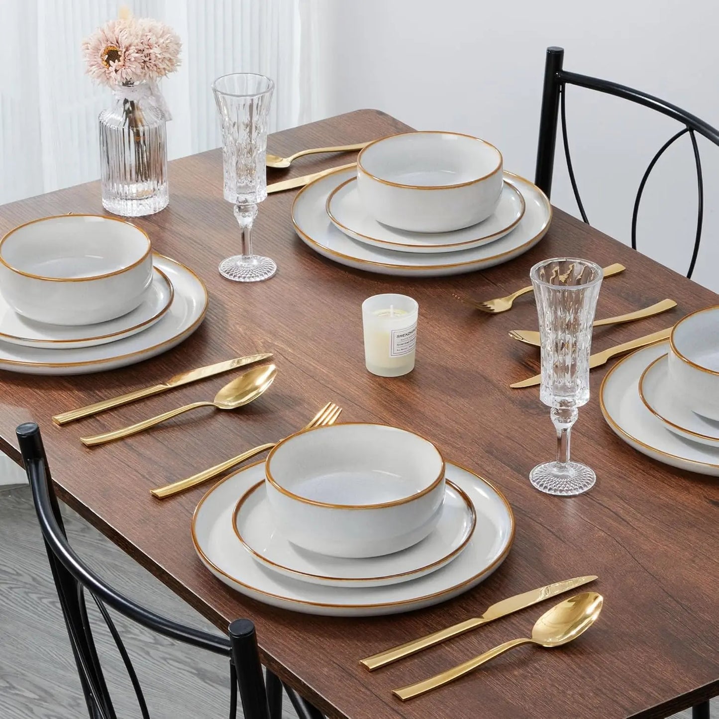 Stoneware Dinnerware Set For Four 12 Piece Reactive Glaze Dishes