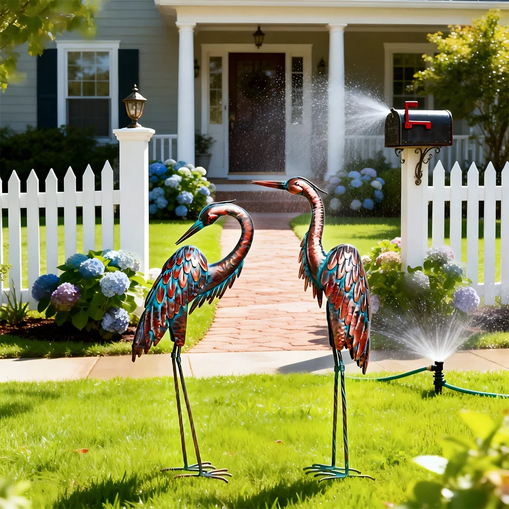 Patina Metal Heron Yard Statue For Garden And Pond Decor