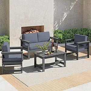 Outdoor HDPE Sofa Set With Cushions For All Weather Use